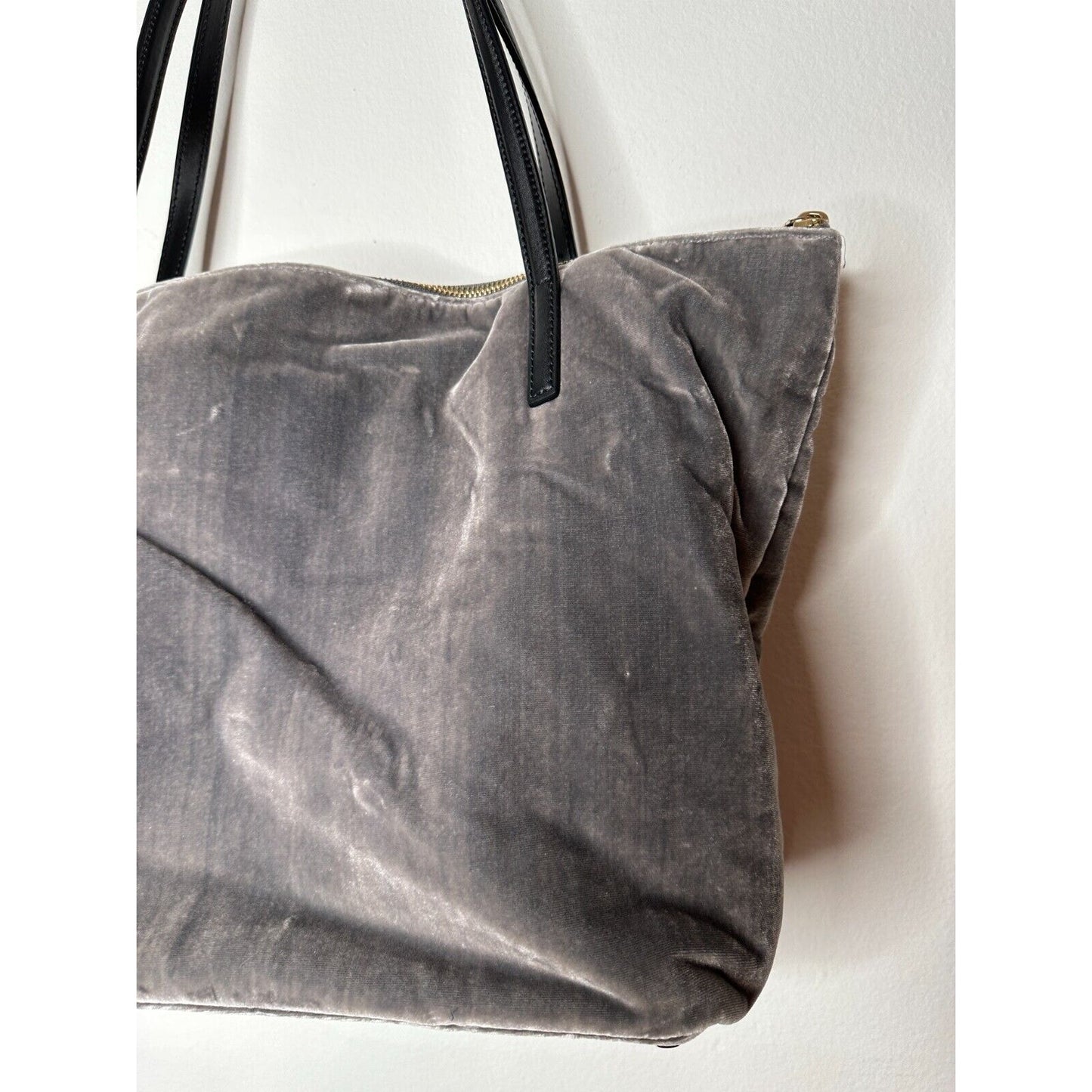 NWOT Kate Spade Dark Gray Kona Dawn Place Velvet Leather Handle Tote Bag L