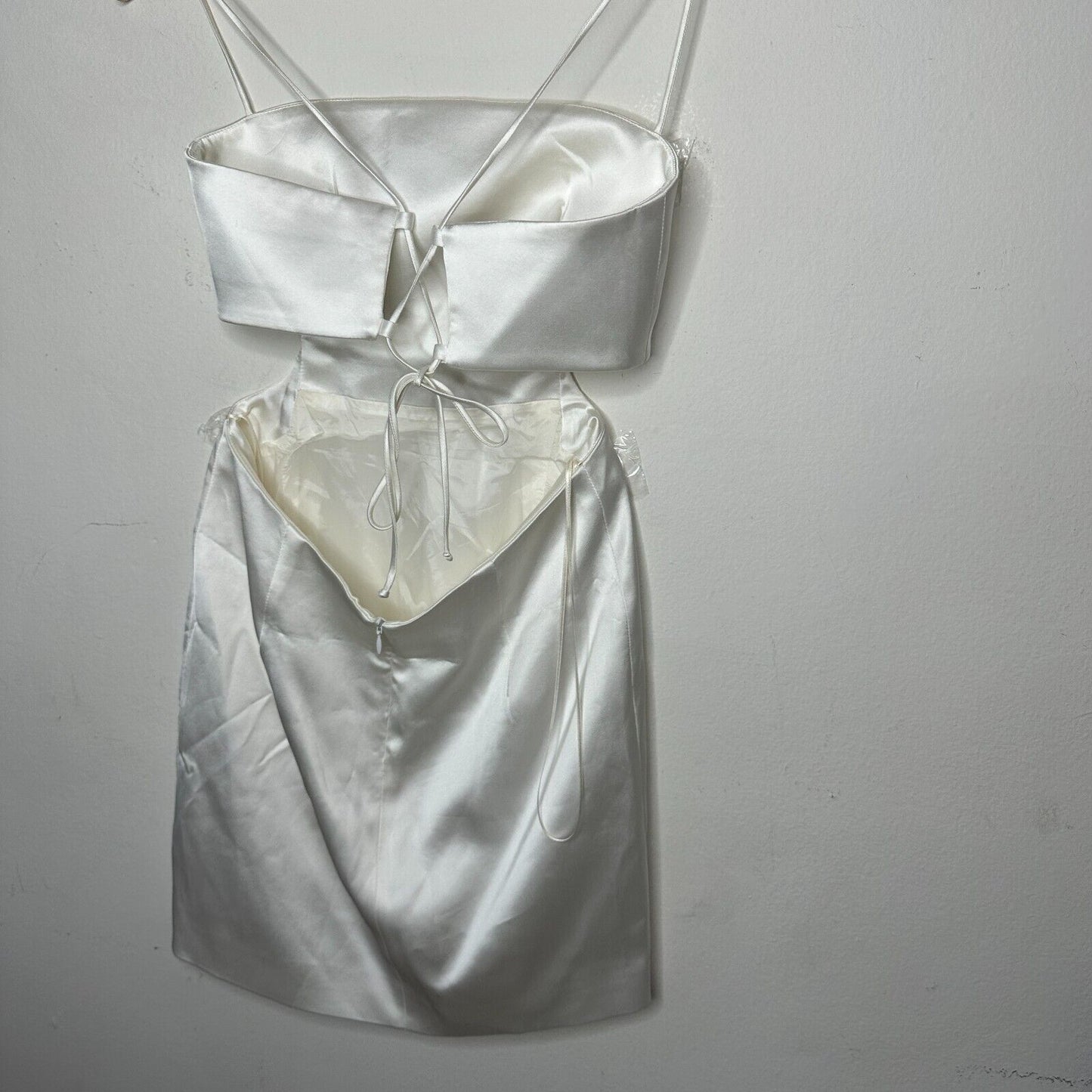 Gauge81 Marta White Satin Cut Out Square Neck Sleeveless Open Side Tie Back Mini SM