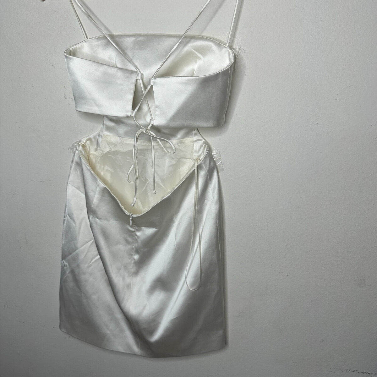 Gauge81 Marta White Satin Cut Out Square Neck Sleeveless Open Side Tie Back Mini SM