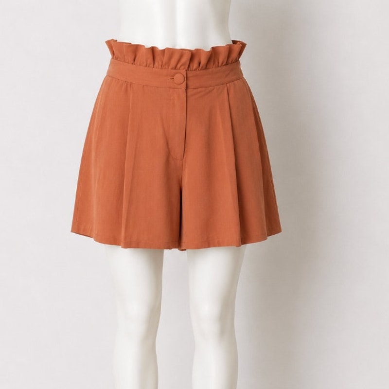 Revolve Lovers + Friends Rust Paperbag Tati High-Waist Pleated Button Shorts L