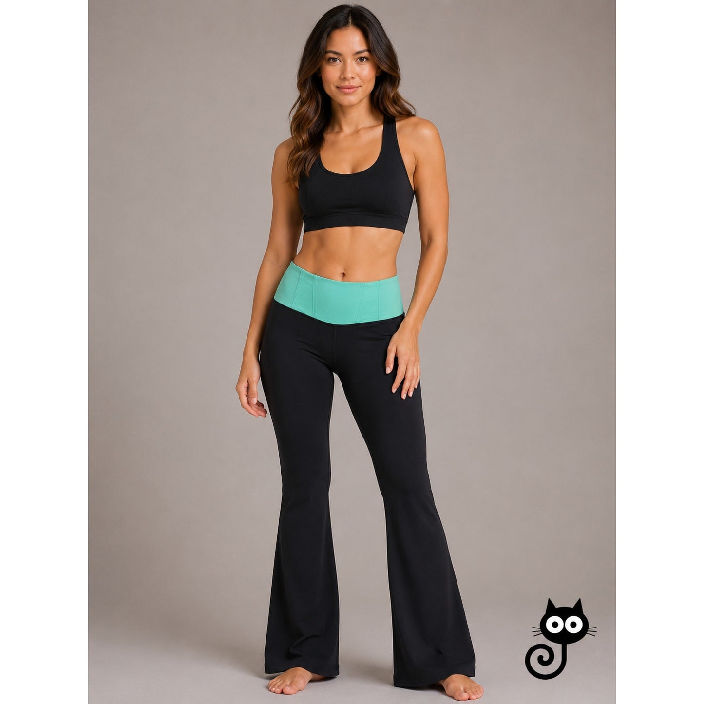Lululemon Aqua Wide Waist Band Black Flare Yoga Pant Leggings 6