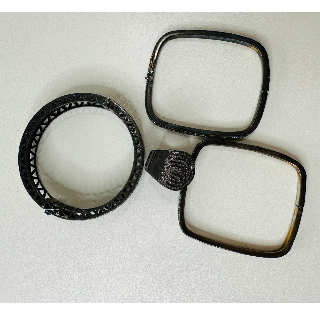 Gunmetal Gray Rhinestone Bangle & Square Bracelets with Matching Ring