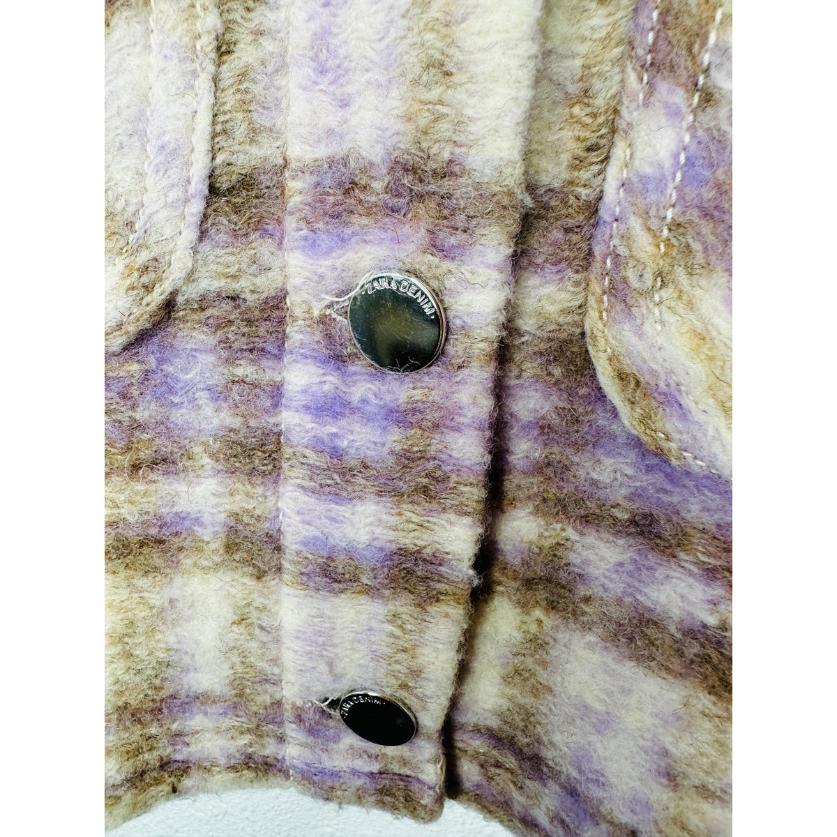 Zara Fuzzy Cream Purple Tan Plaid Front Button Pocket Crop Jacket Small