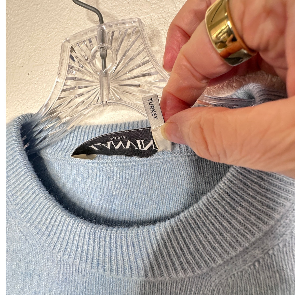 Lanvin Girls Pearl Logo Cashmere Sweater Baby Blue Size 12