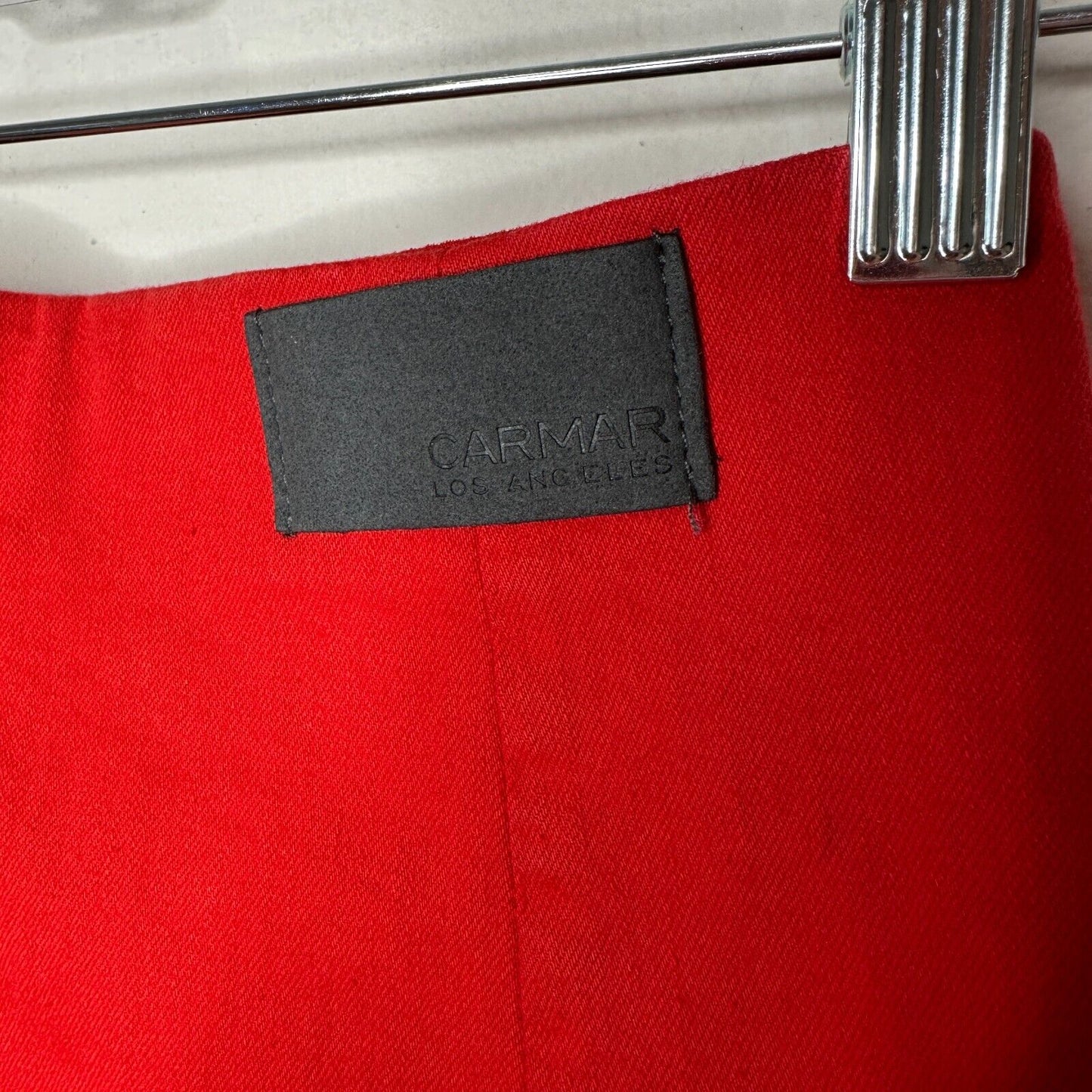 NWT Carmar Red Margery Mini Pencil Skirt Contrast Black Side Stripe Zippers 24