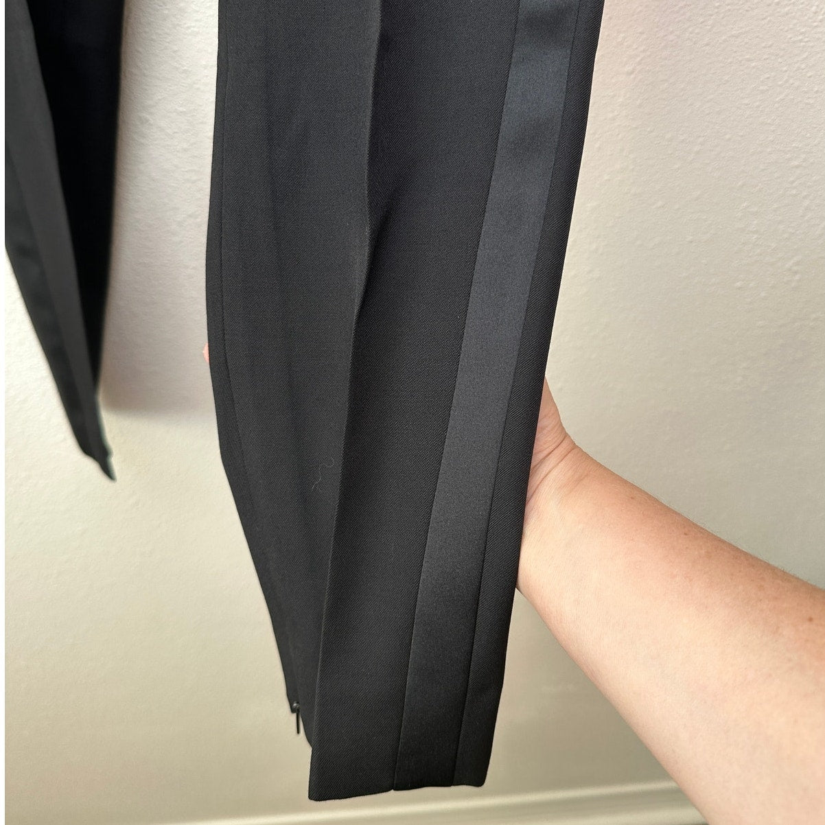 Saint Laurent Women’s Black Tuxedo Pants Satin Stripe Zip Hem IT 42/ US 6