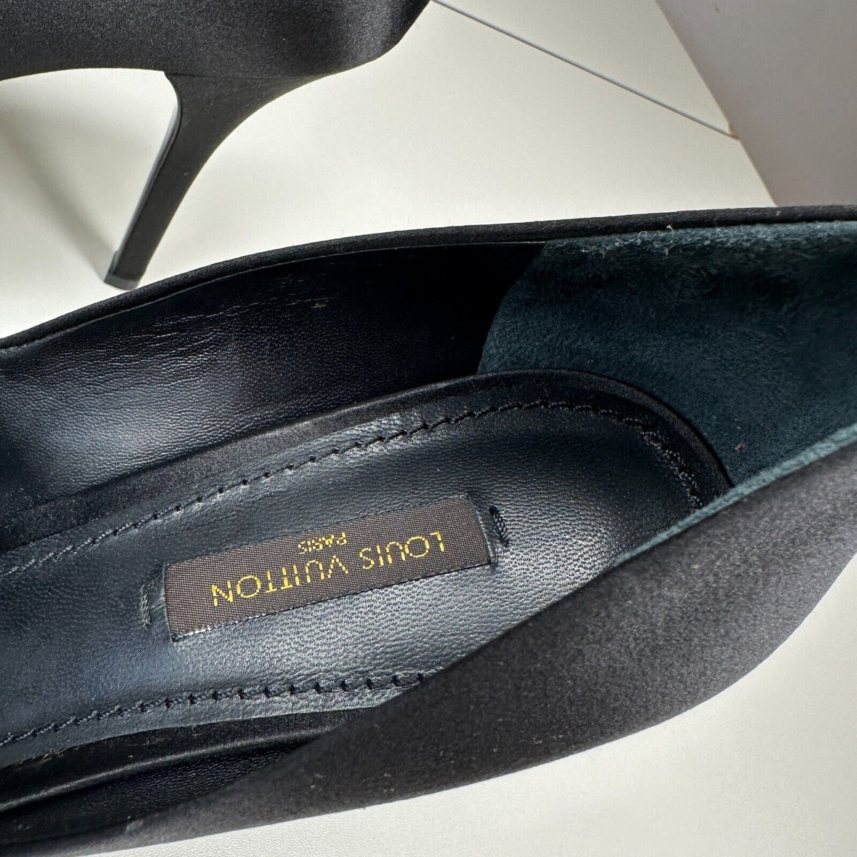 Louis Vuitton Vintage Black Satin Open Toe Crystal Strap Embellished Pumps 37.5