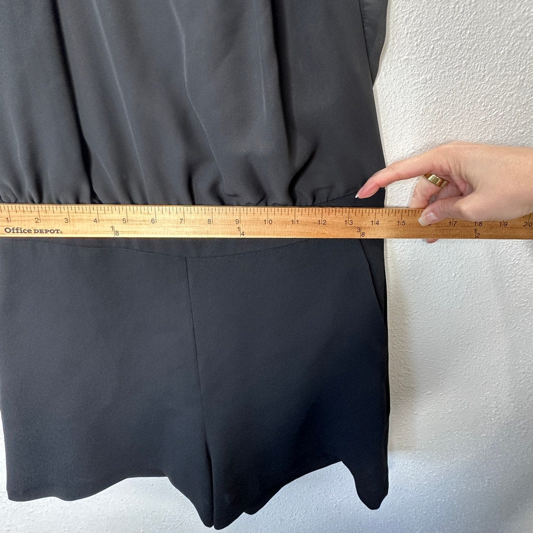 Zara Basic Black Sheer Mesh High Neck Sleeveless Keyhole Back Romper S