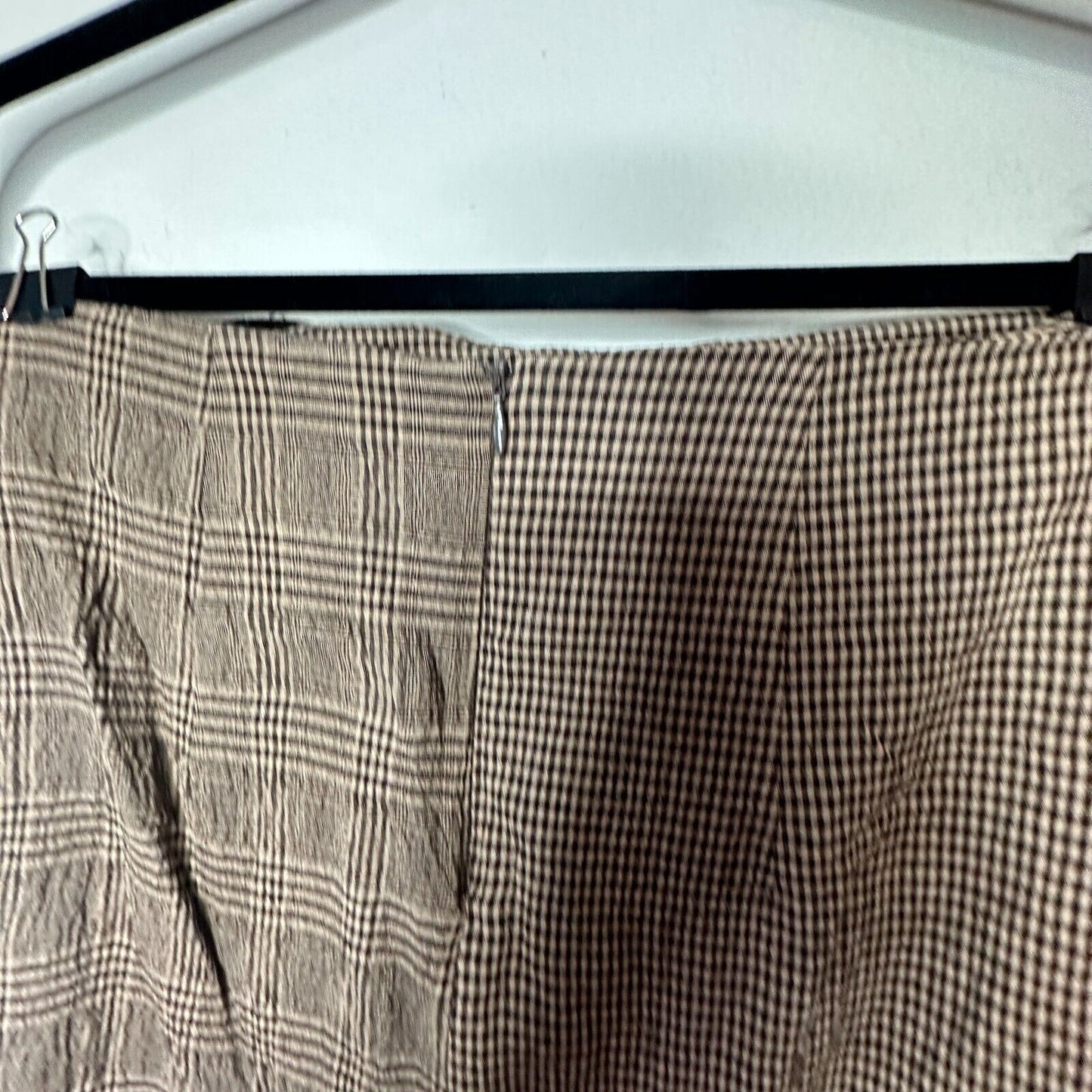 Mango Brown Plaid Checkerboard Mix Fabric Side Ruffle ALine Back Zip Skirt Med