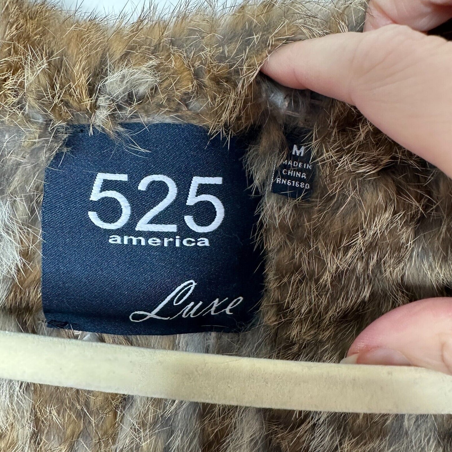 525 America Soft Luxe Genuine Rabbit Fur Sleeveless Open Vest Brown Cream Medium