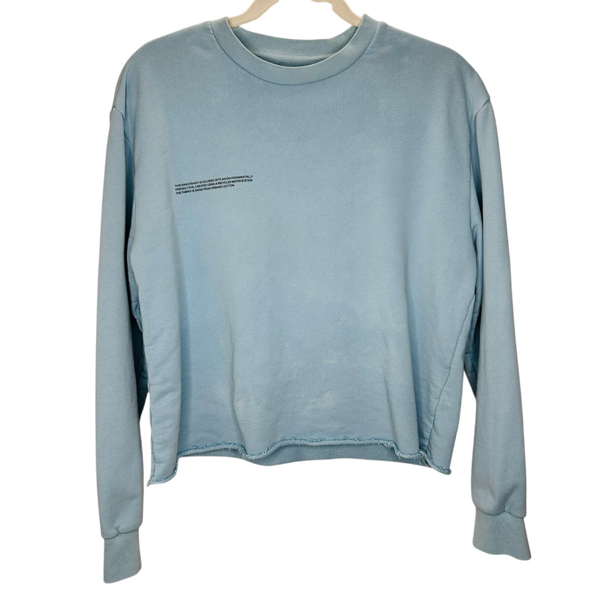 Pangaia Light Blue Long Sleeve Raw Cut Cropped Hem Round Neck Sweater S