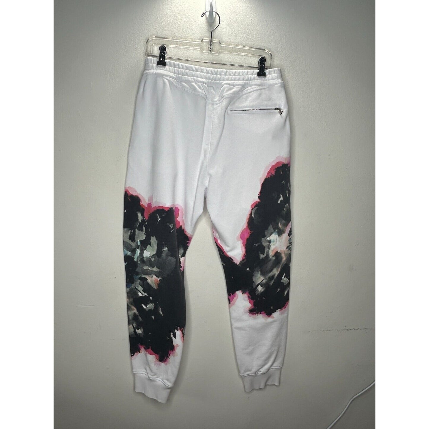 NWT Alexander McQueen White Jogger Pants Black and Pink Design Zip Pockets L