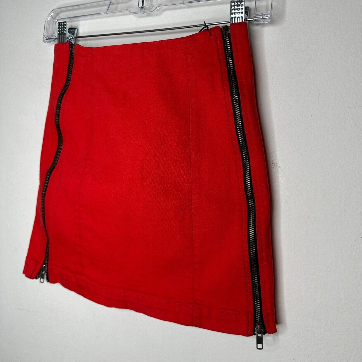 NWT Carmar Red Margery Mini Pencil Skirt Contrast Black Side Stripe Zippers 24