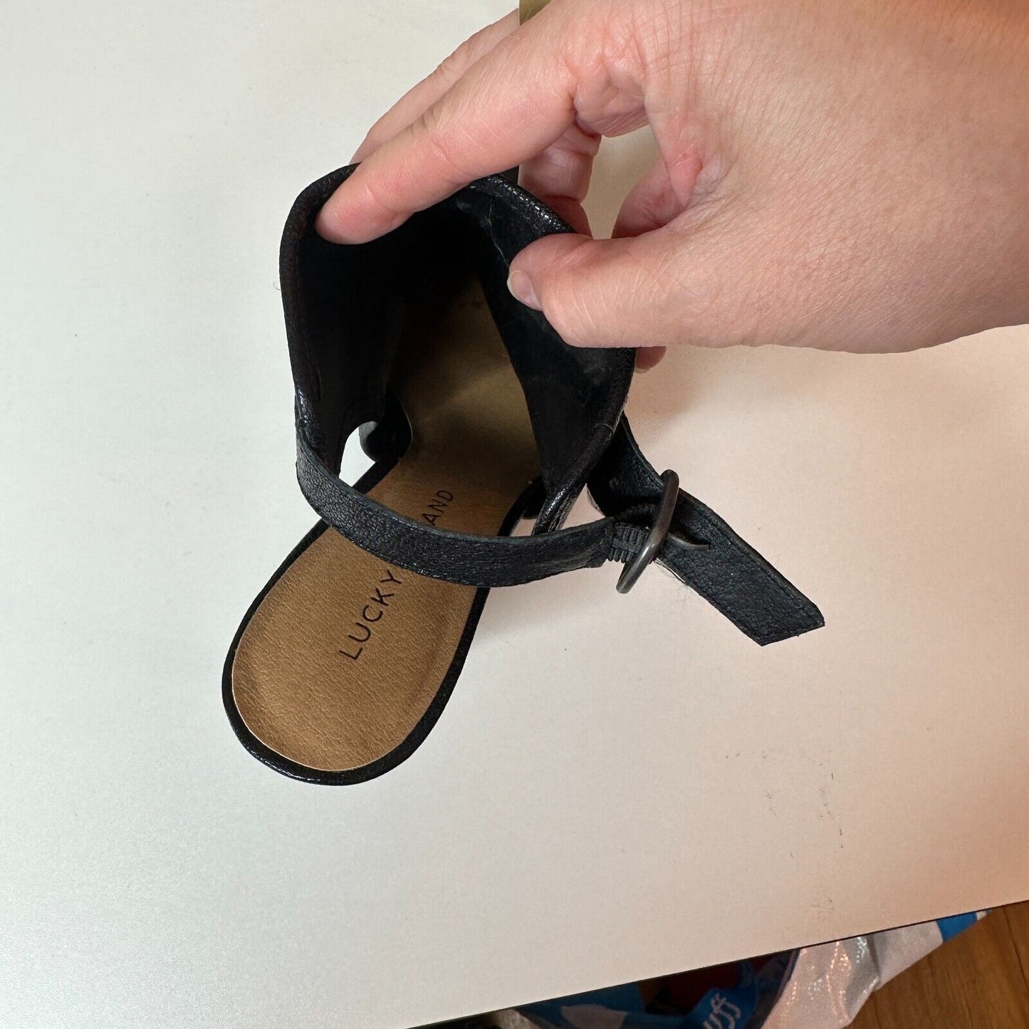 RARE Lucky Brand Ibiza Jet Black Pointed Toe Leather Ankle Strap Stiletto 7.5