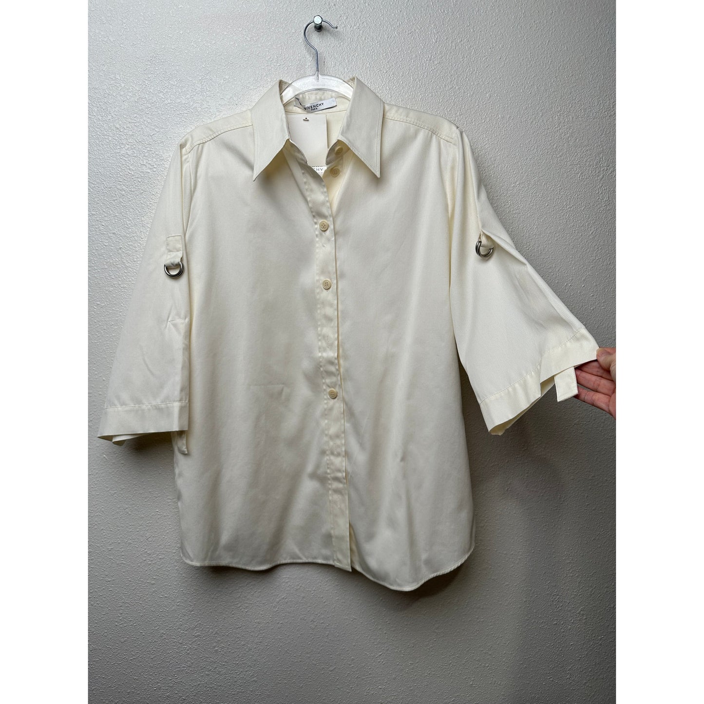 NWT Givenchy Shirt Cream Mens US L Roll Tab Sleeves