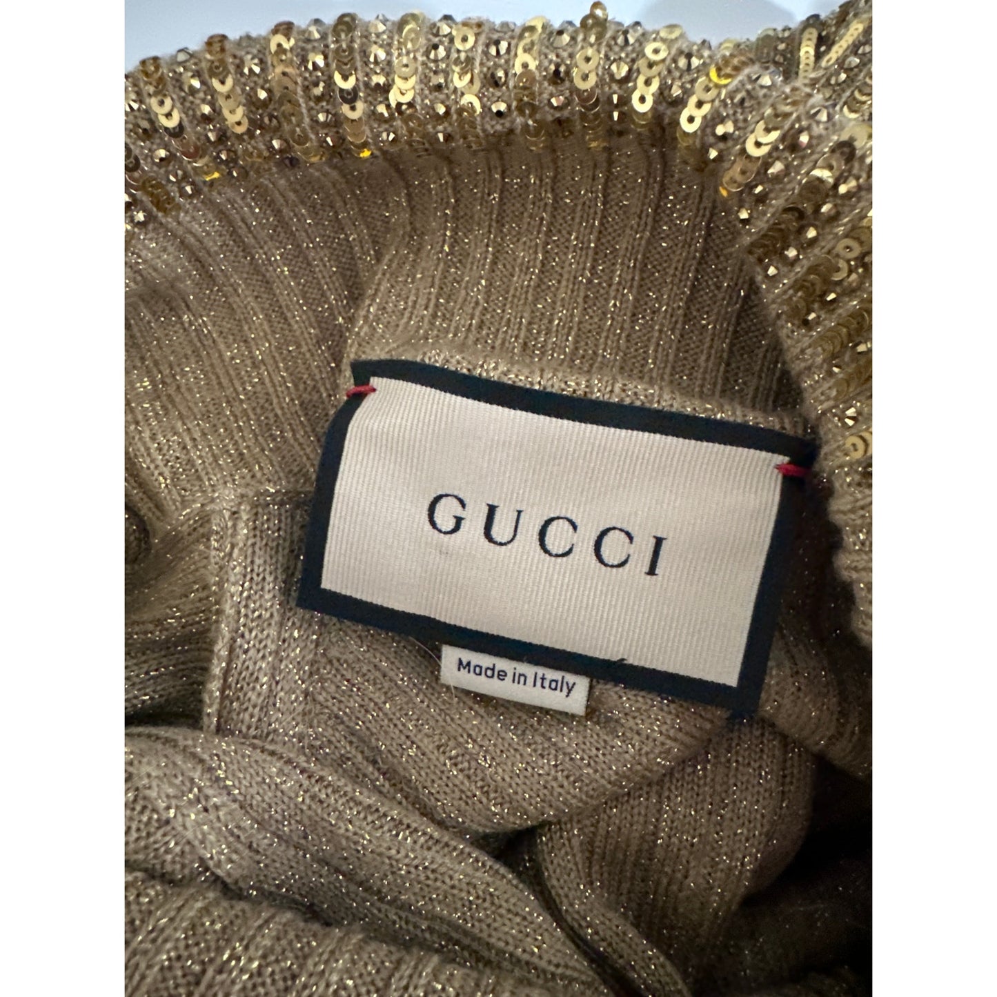 Gucci Sweater Gold Womens US M Sequin Turtleneck