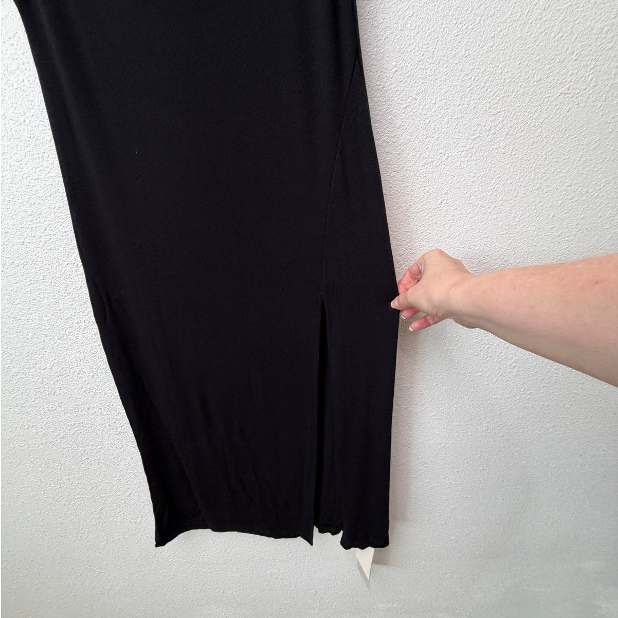 NWT Commense Black Ribbed Side Slit Midi Dress XL