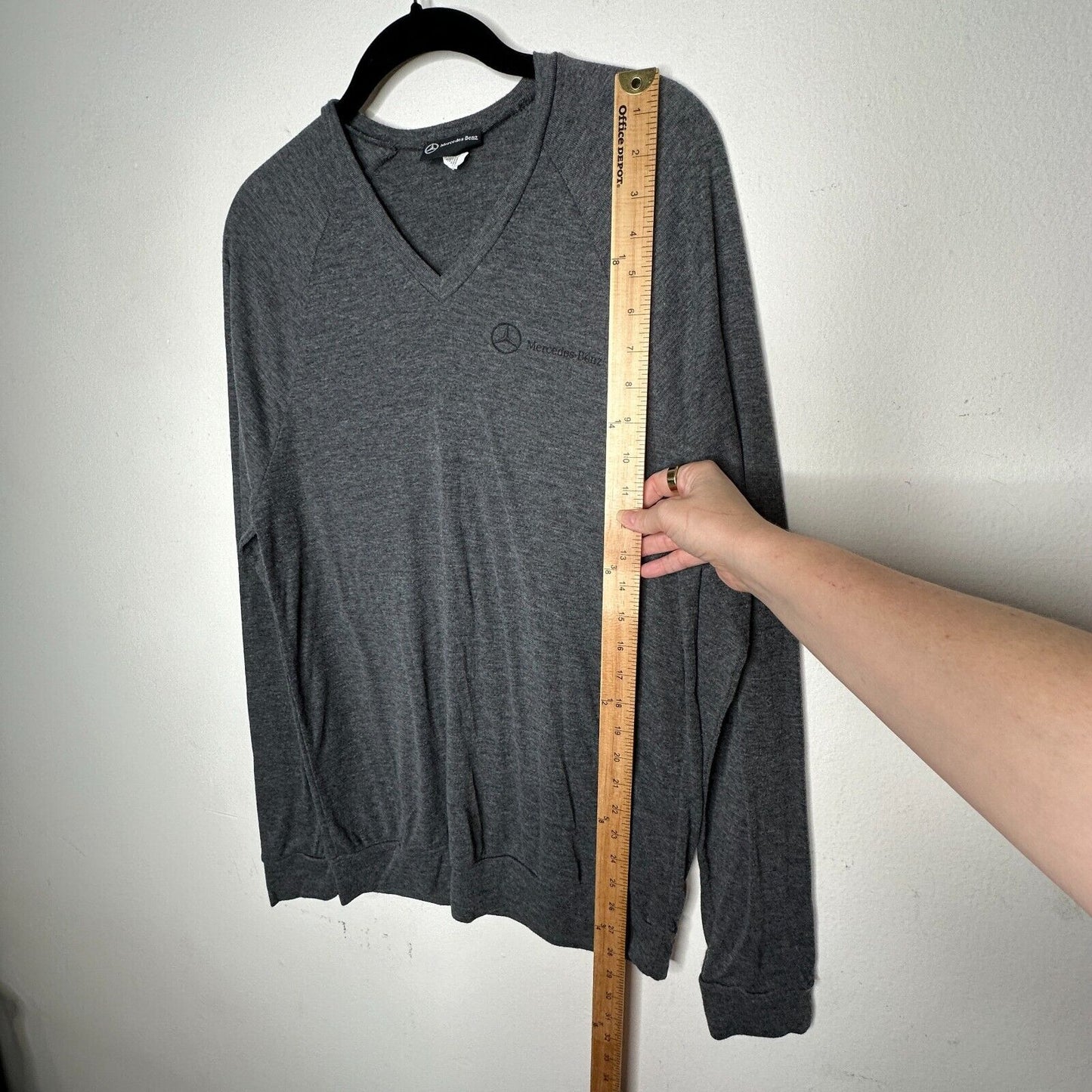 Mercedes Benz Logo Men's Ultra Thin Gray VNeck Long Sleeve Sweater Large