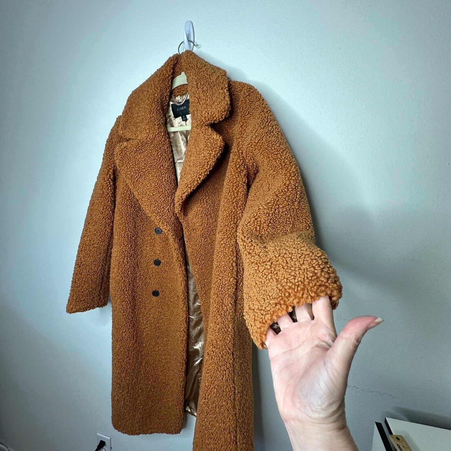J. Crew Double Breasted Camel Adobe Clay Collared Teddy Sherpa Long Topcoat S
