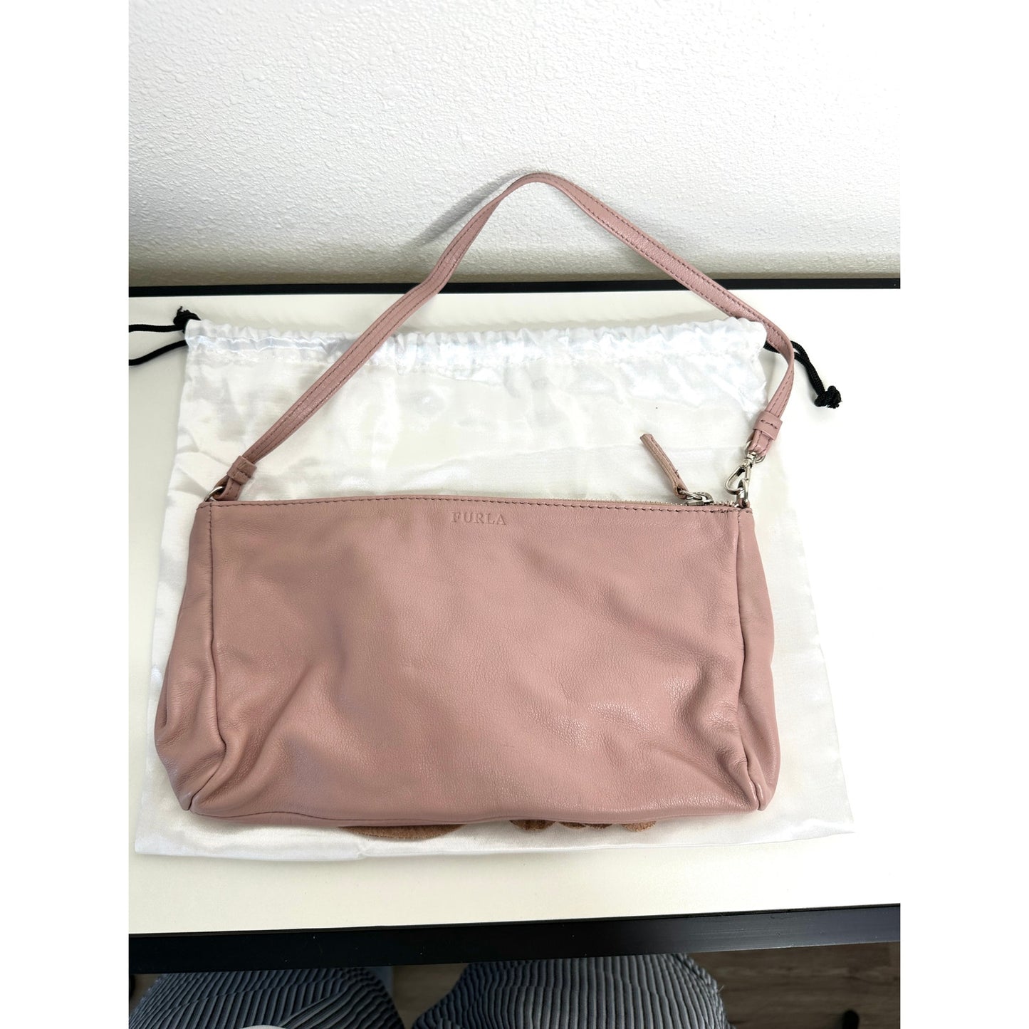 NWOT Furla Dusty Pink Floral Leather Embellished Handbag