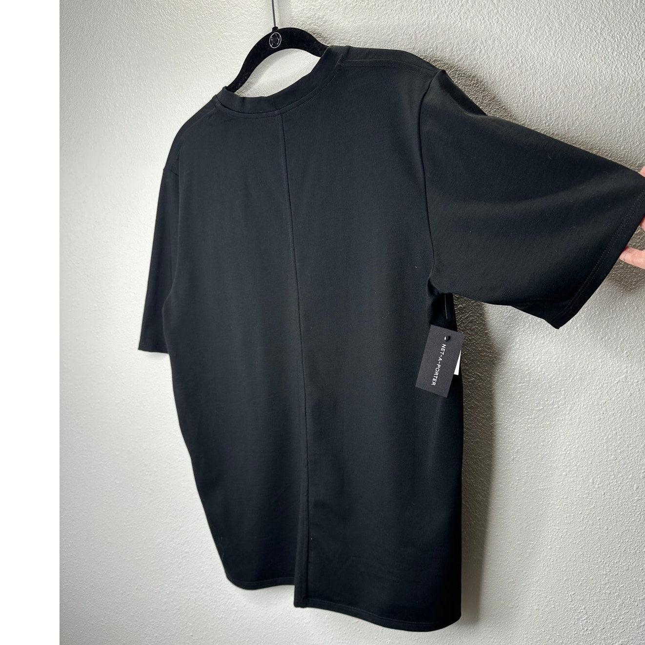 NWT The Row Black Chiara Round Neck Short Sleeve 100% Pima Cotton Top L