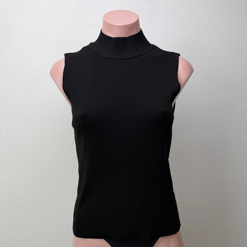 NWT Zara Black Ribbed Mock Neck Sleeveless Top L