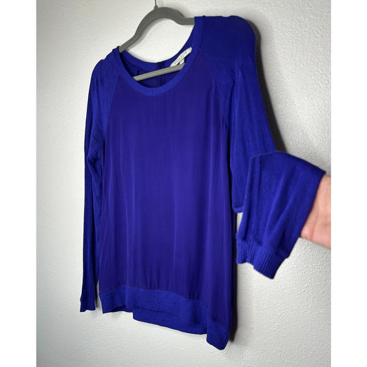 Bella Luxx Purple Mixed Media Raglan Long Sleeve Thin Sweater Top S