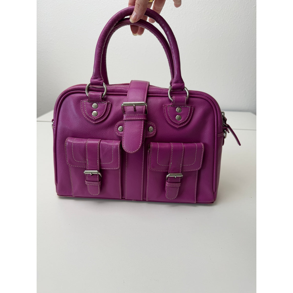 Barneys New York Magenta Buckle Satchel Bag Women's