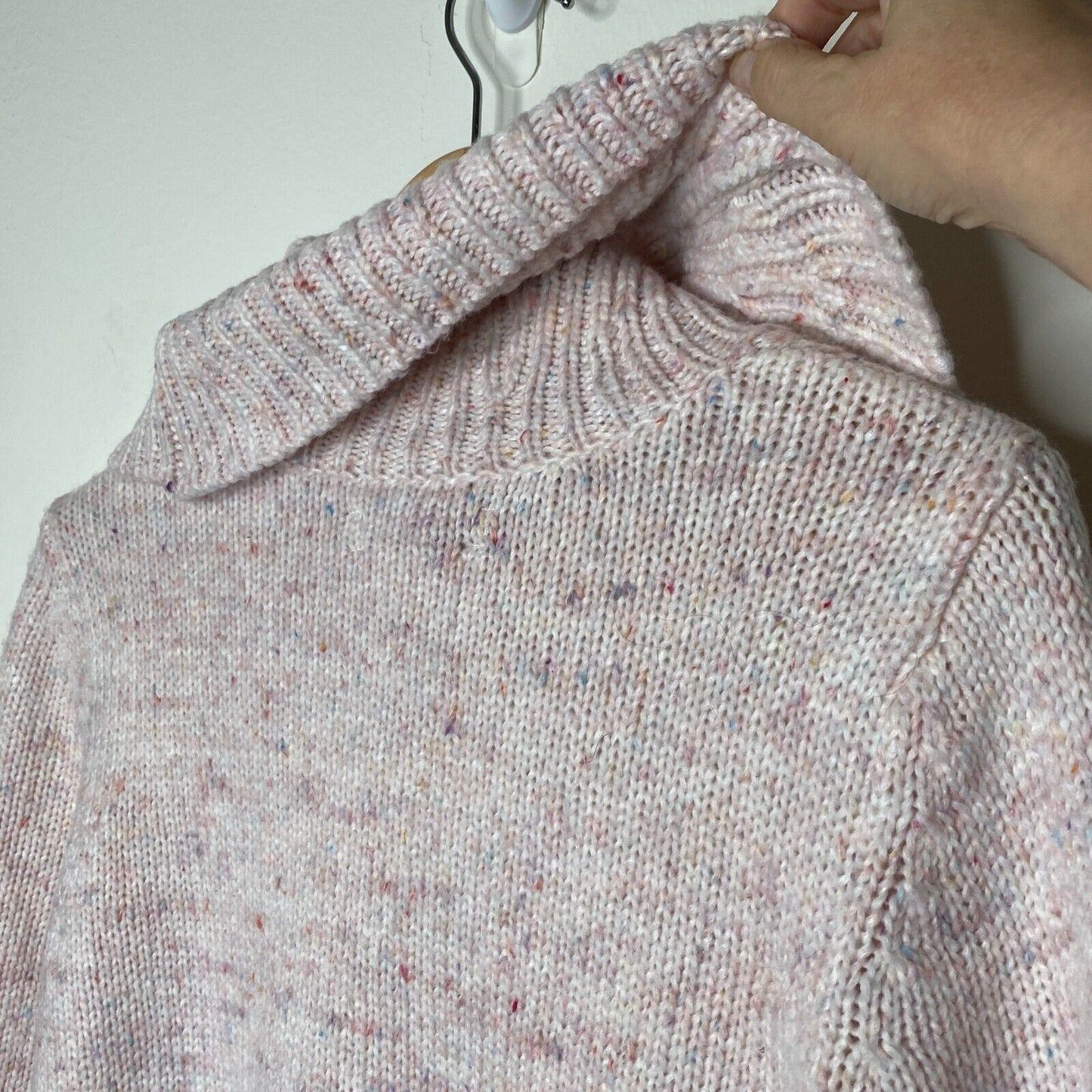 Loft Pink Multi-Color Pastel Shimmery Long Sleeve Boxy Cowl Neck Sweater Medium