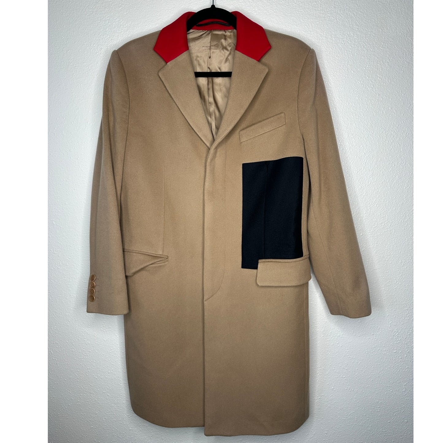 Givenchy Camel Tan Wool & Cashmere Blend Color Block Overcoat 48 / XXL