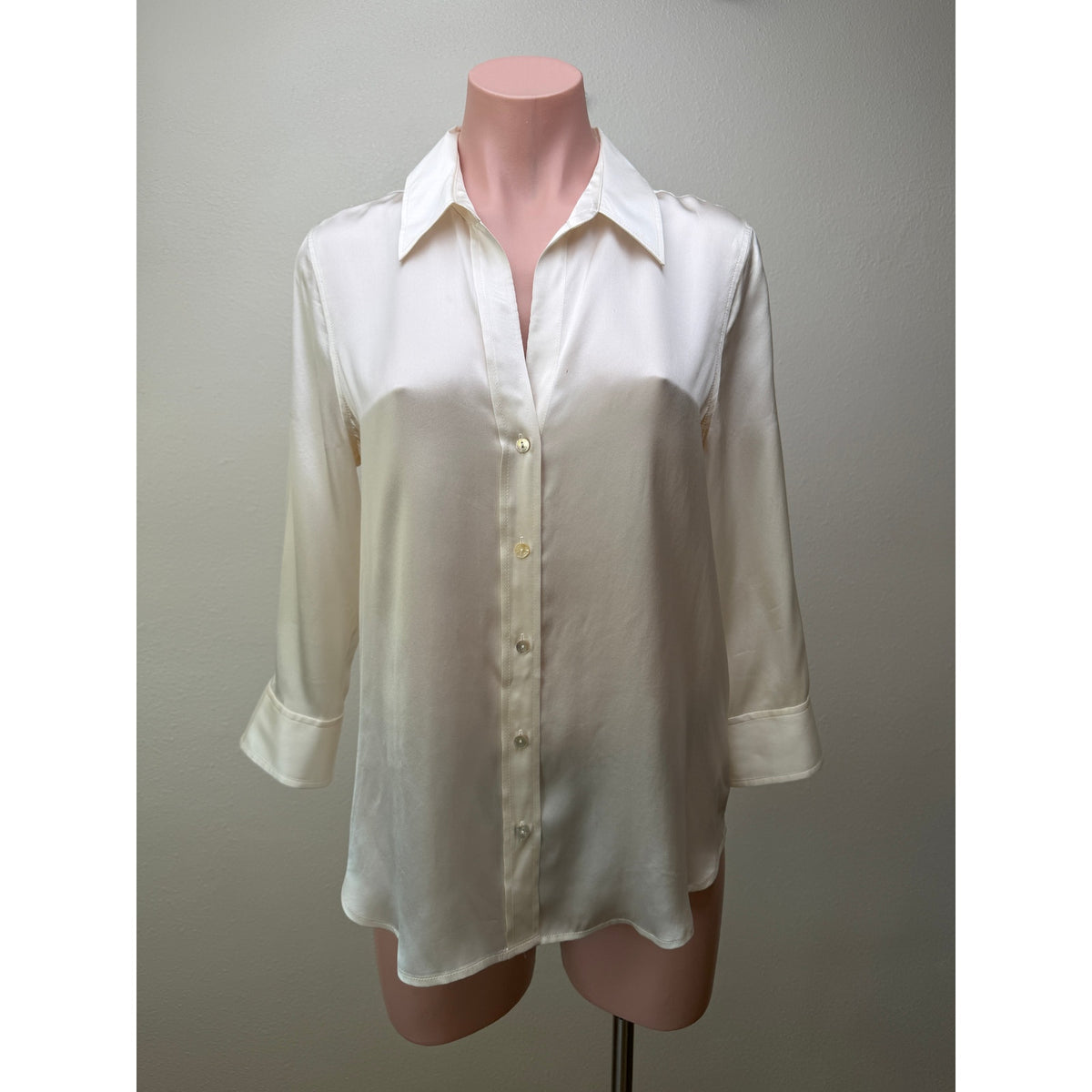 L'Agence Ivory Silk Button Front Blouse Women S
