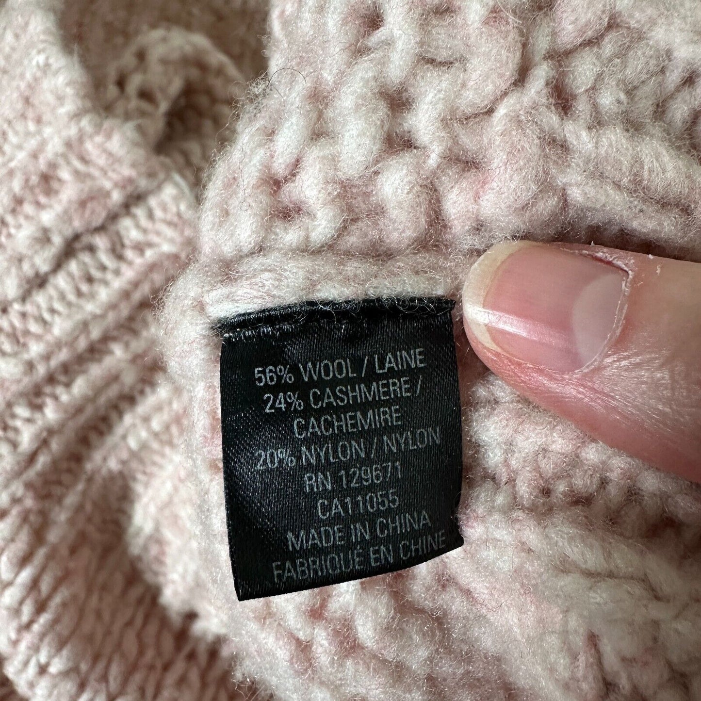 360 Cashmere Abbot Pale Rose Pink Loose Knit Crew Neck Band Cuff Neck Sweater S