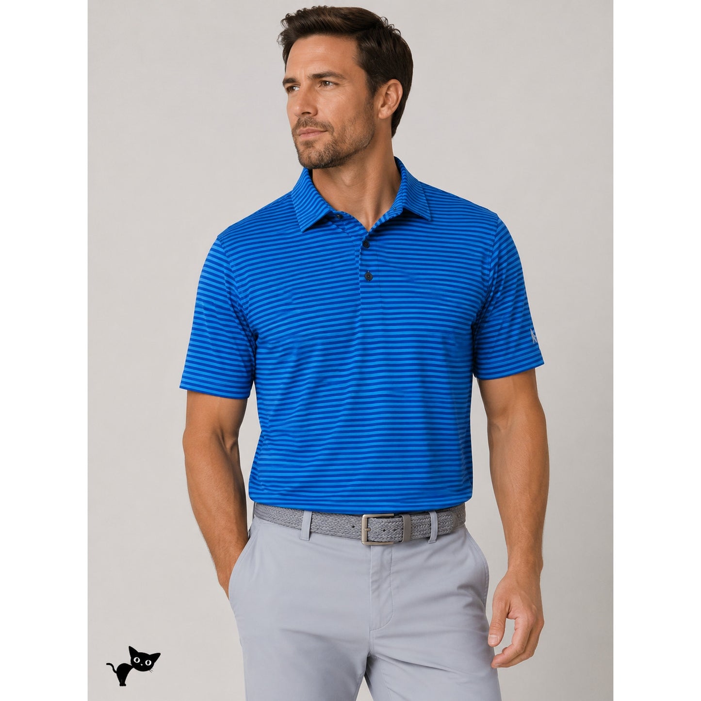 KJUS Polo Golf Shirt Medium Blue Striped Short Sleeve UPF30+  L / 52