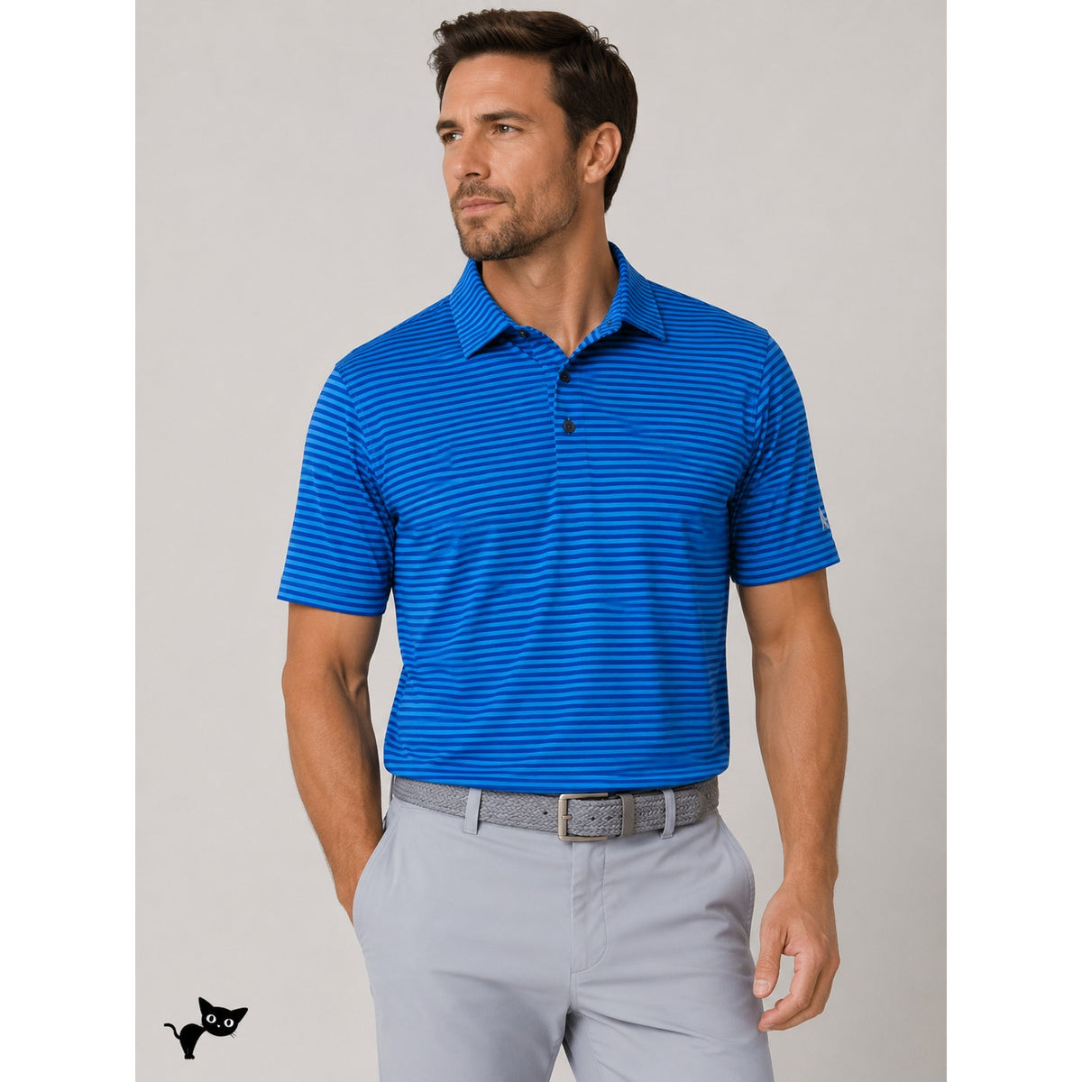 KJUS Polo Golf Shirt Medium Blue Striped Short Sleeve UPF30+  L / 52