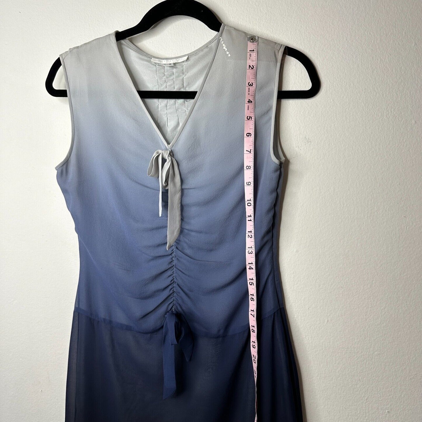 Jill Stuart 100% Silk Gray Navy Ombre Sleeveless Sheer Dress VNeck Side Zip 2