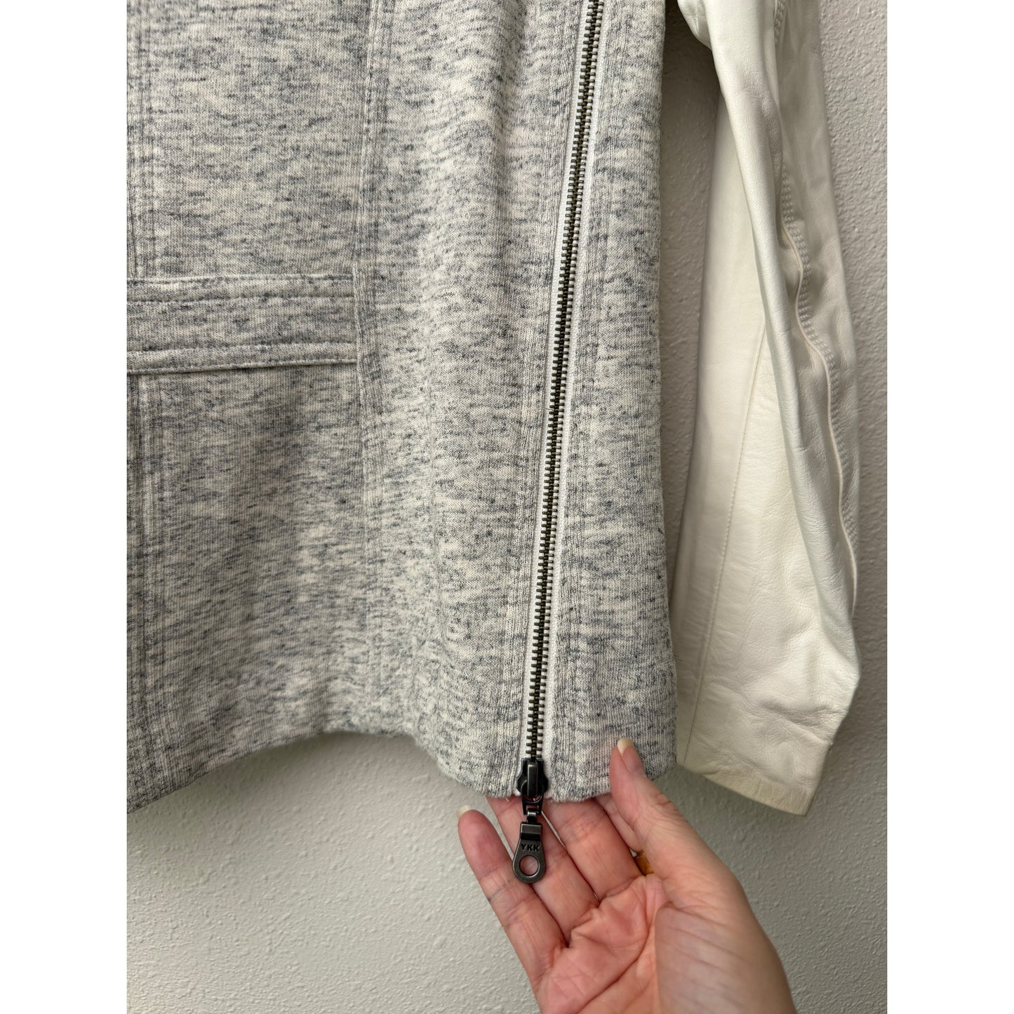 Truth and Pride Ivory Leather Heathered Zip Jacket Womens XS