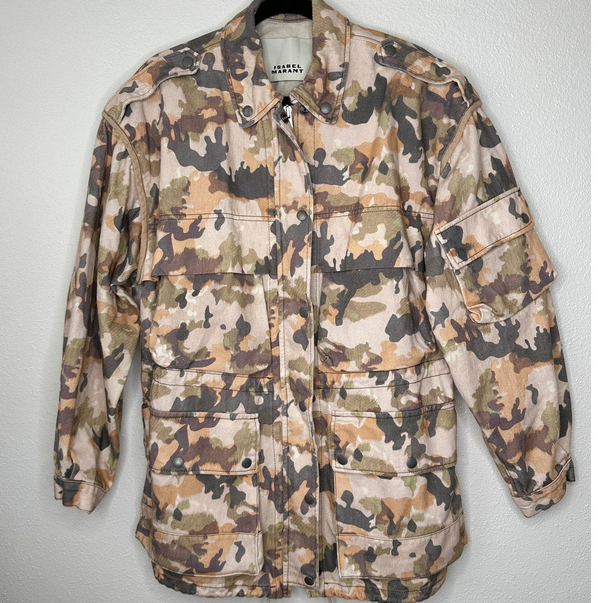 NWT Isabel Marant Peach Pink Gray Elize Camel Camo Field Jacket 38