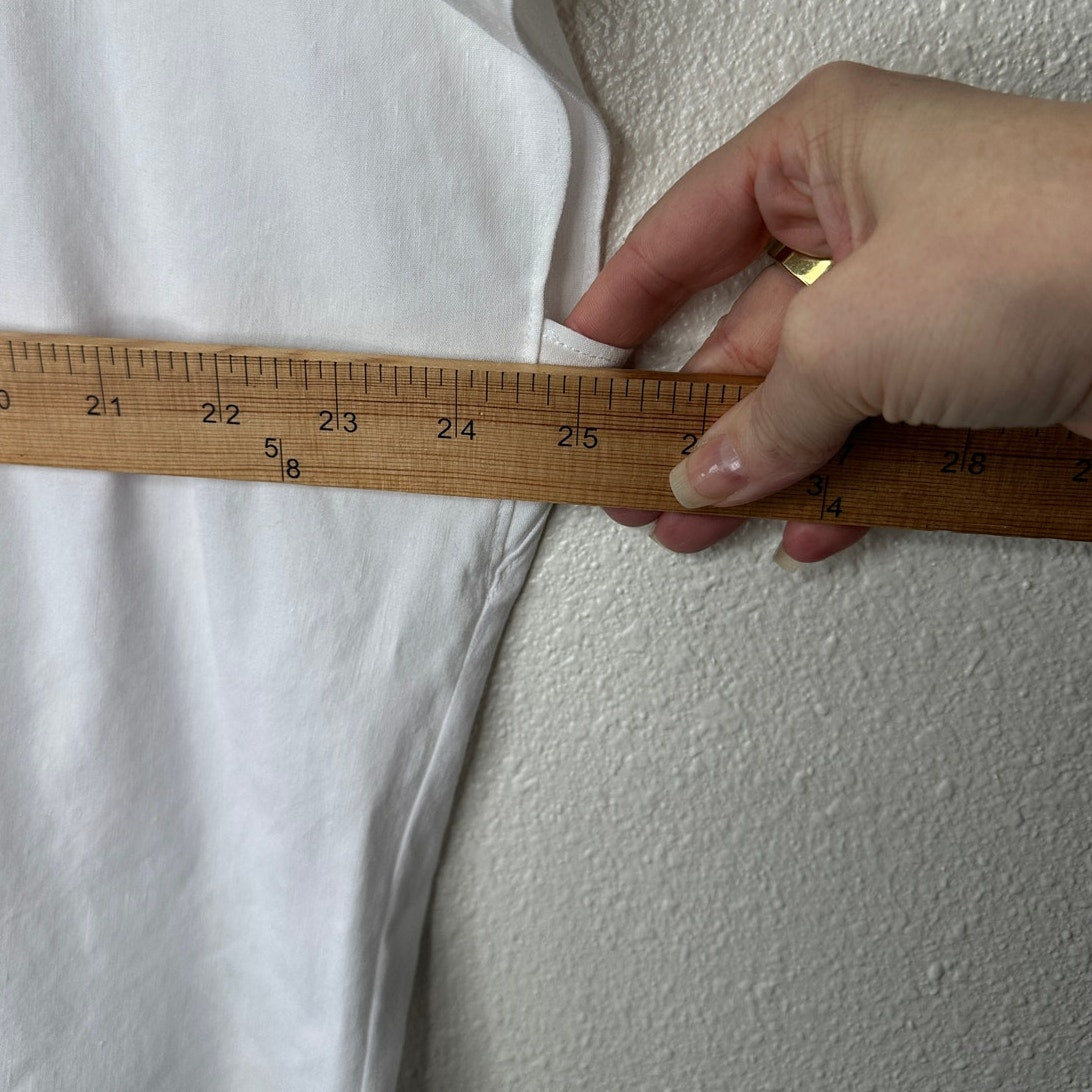 Vince White Linen Round Neck Cap Sleeve Side Slit Boxy Tee Top L