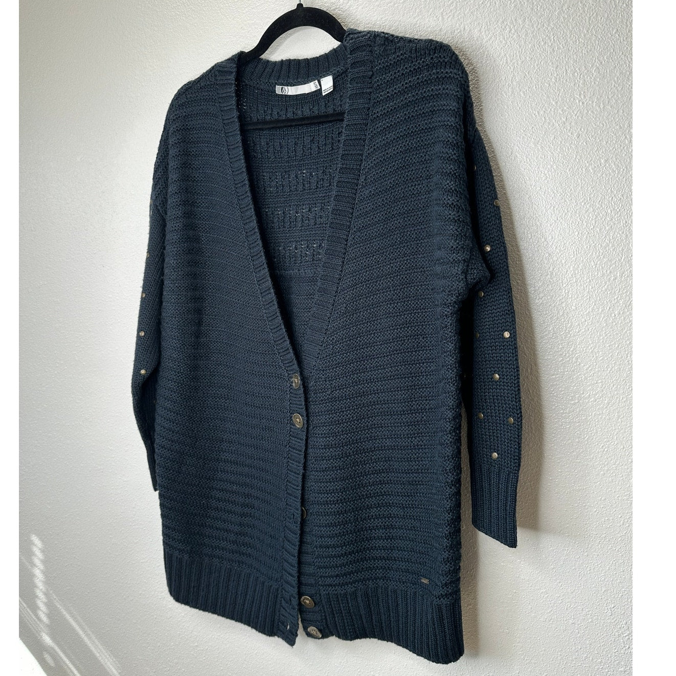 Volcom Black Cardigan Gold Studded Sleeves Gold Buttons