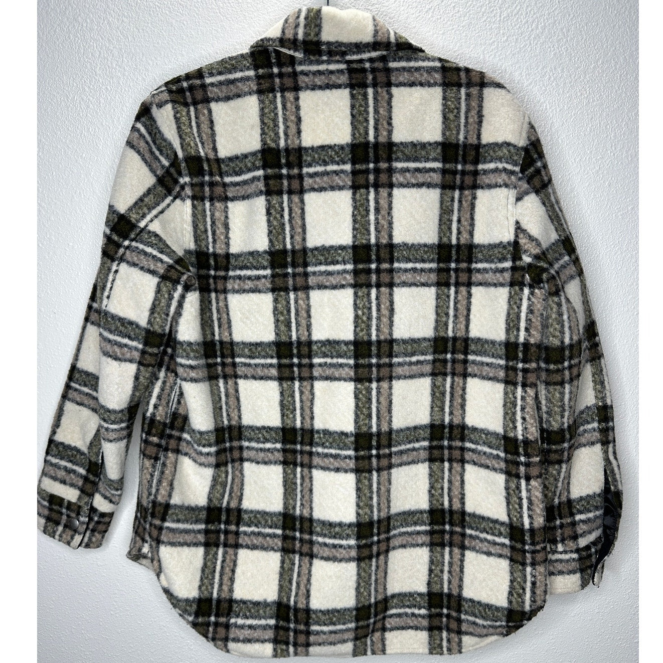 Blank NYC Cream Brown Plaid Snap Button Collared Shacket S