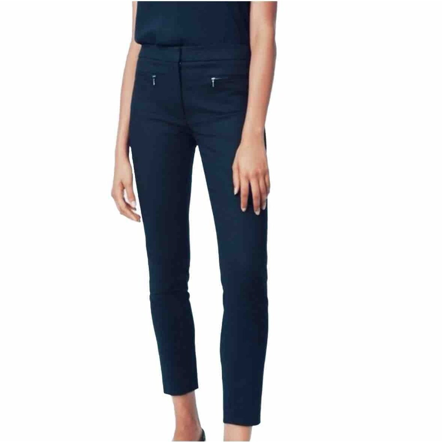 Club Monaco Navy Blue Straight Leg Leather-Lined Zip Pocket AnkleTrouser Pant 8
