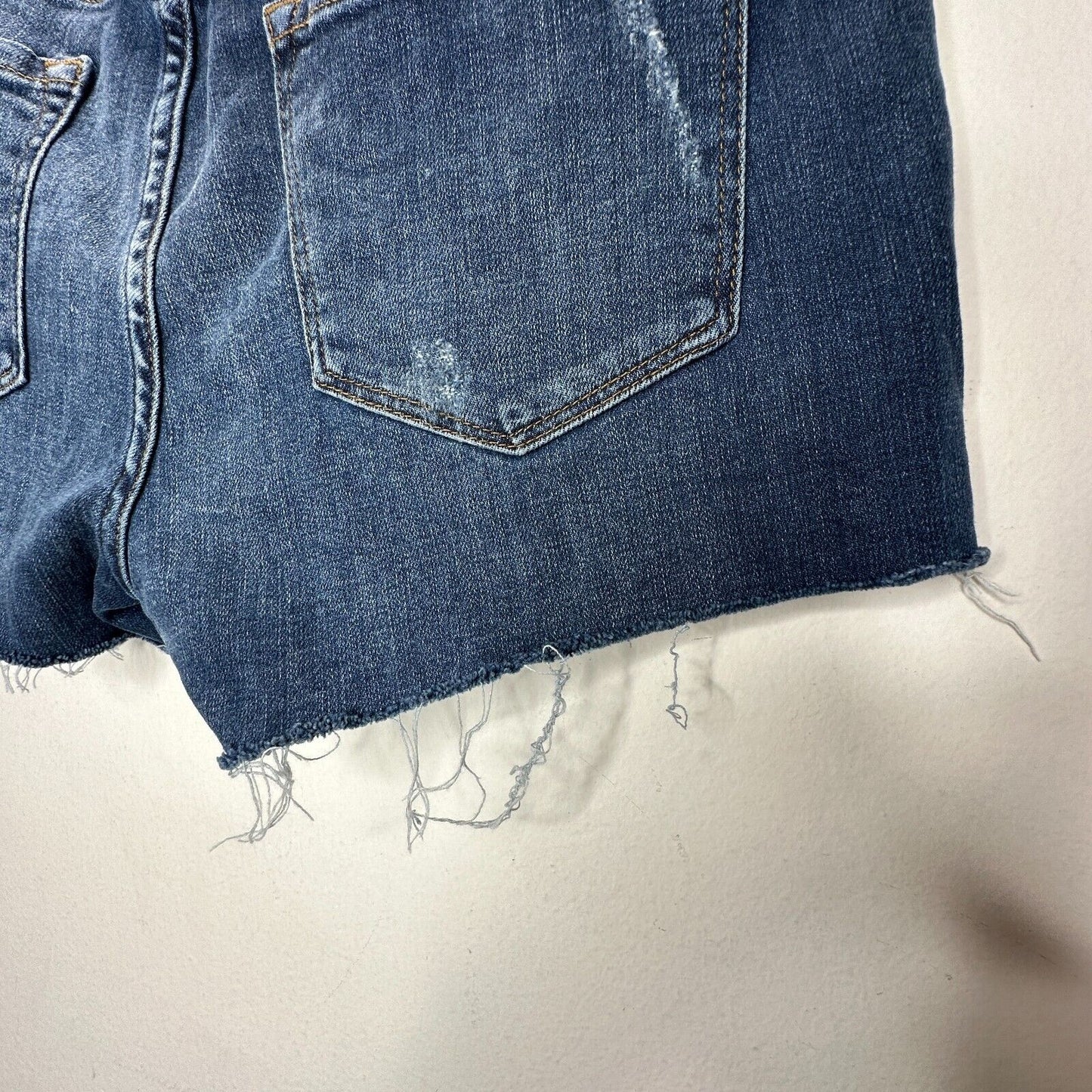 Frame Le Cut Off Azure Jean Shorts Raw Edge Frayed Hem Fading & Whiskering 28