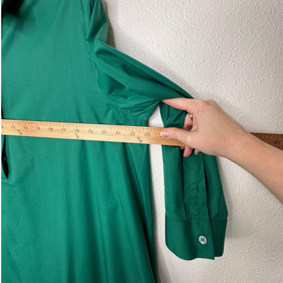 NWT The Row Green Tanita Long Sleeve 3/4 Button Collared Belted Shirtdress L