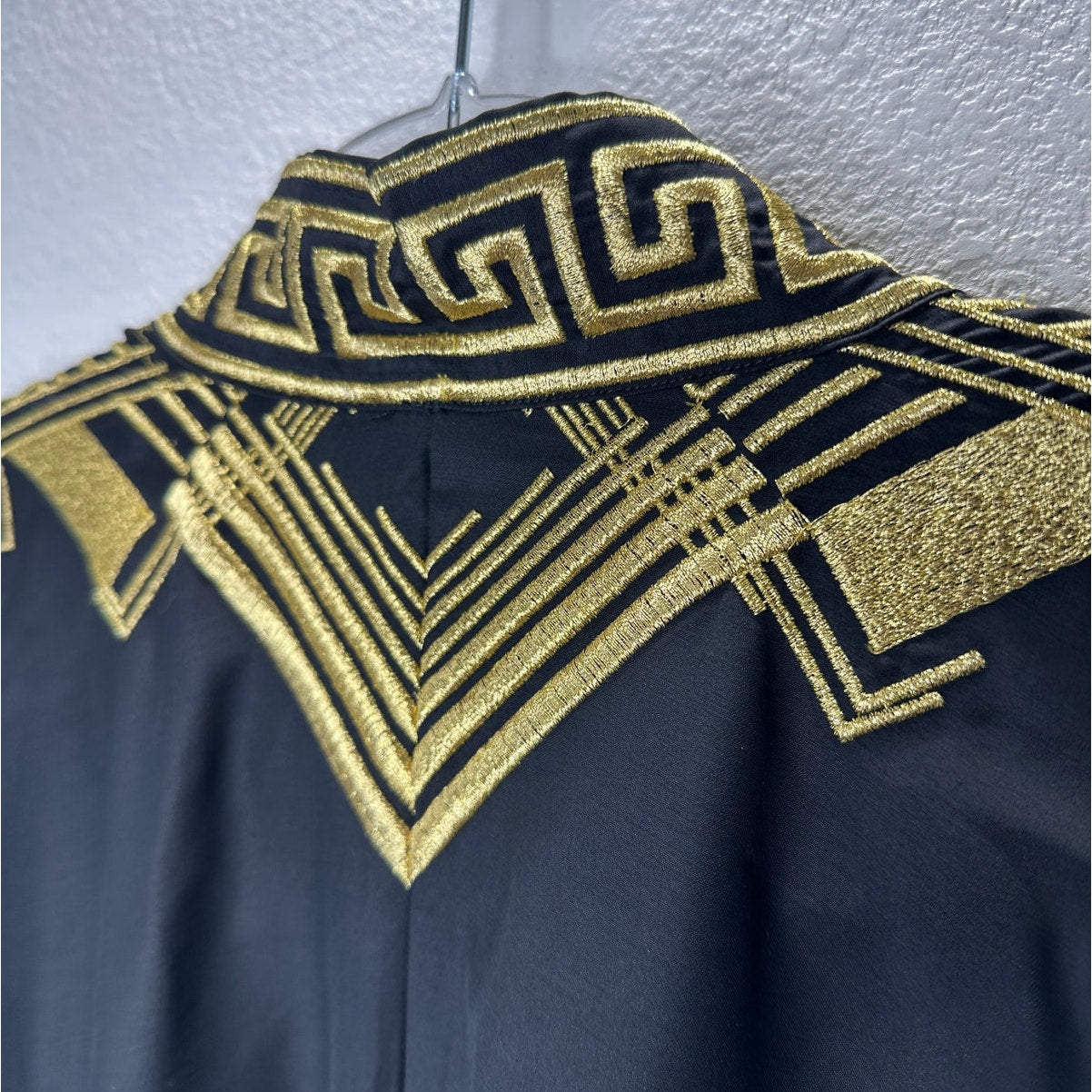 Versace Belted Gold Embroidered Black Wool Blend Kimono Jacket M
