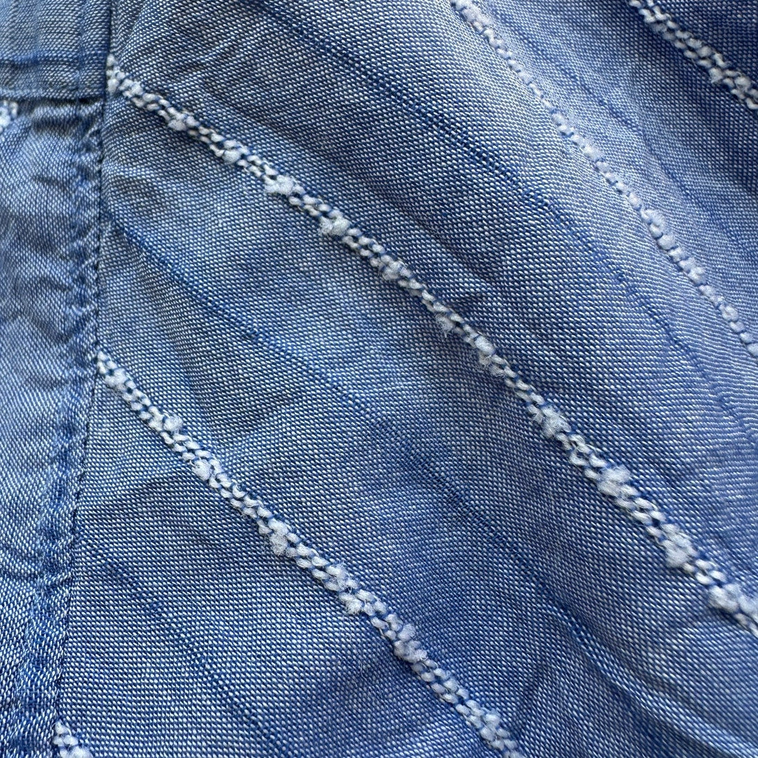 American Colors Denim Blue White Fuzzy Stitch Stripe Button Shirt M