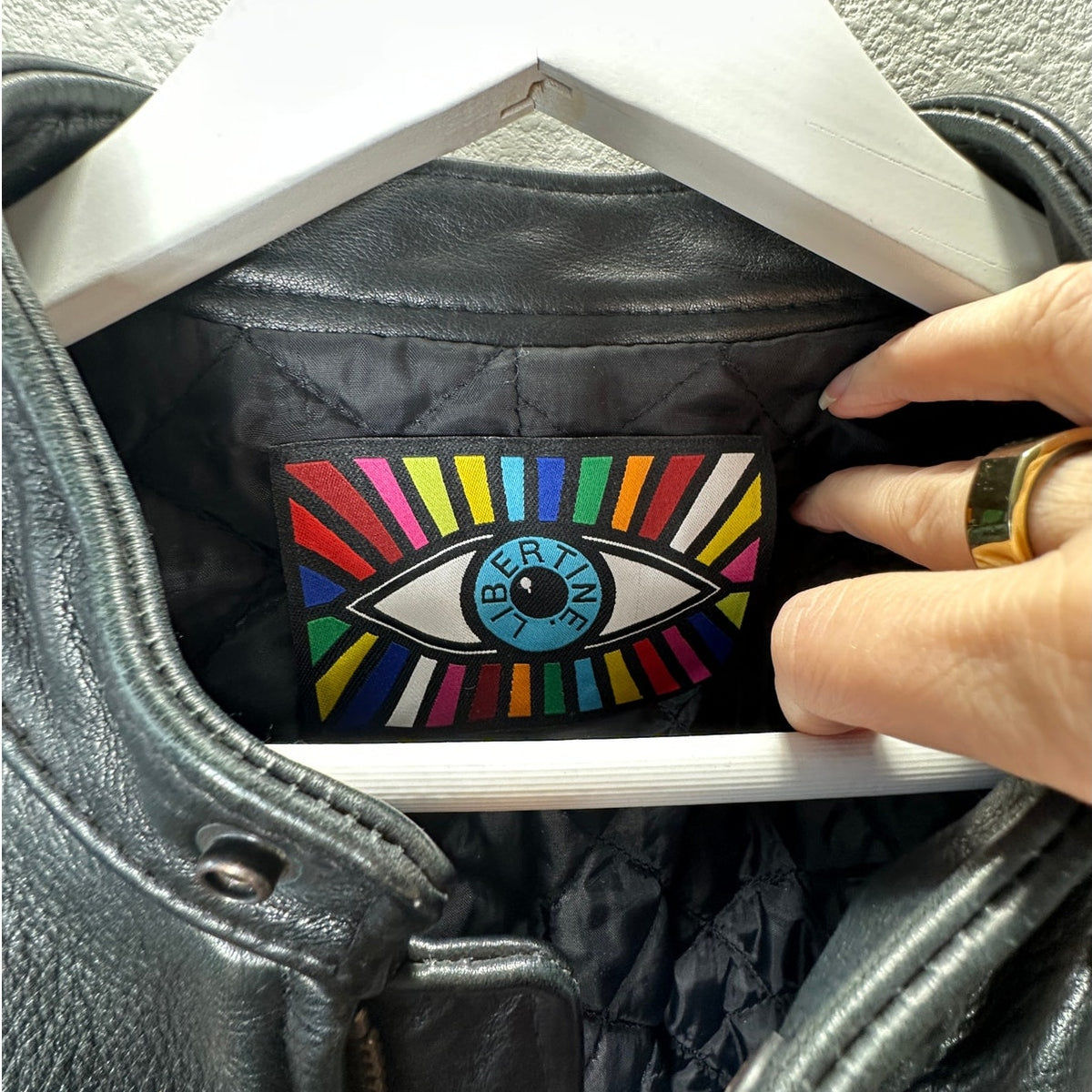 Libertine Hand-Painted Floral Skull Black Leather Moto Jacket M