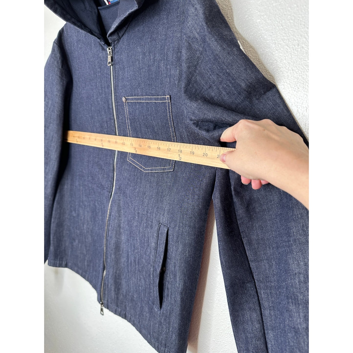 Moncler Maglia Cardigan Dark Wash Denim Blue Zip Hooded Jacket L