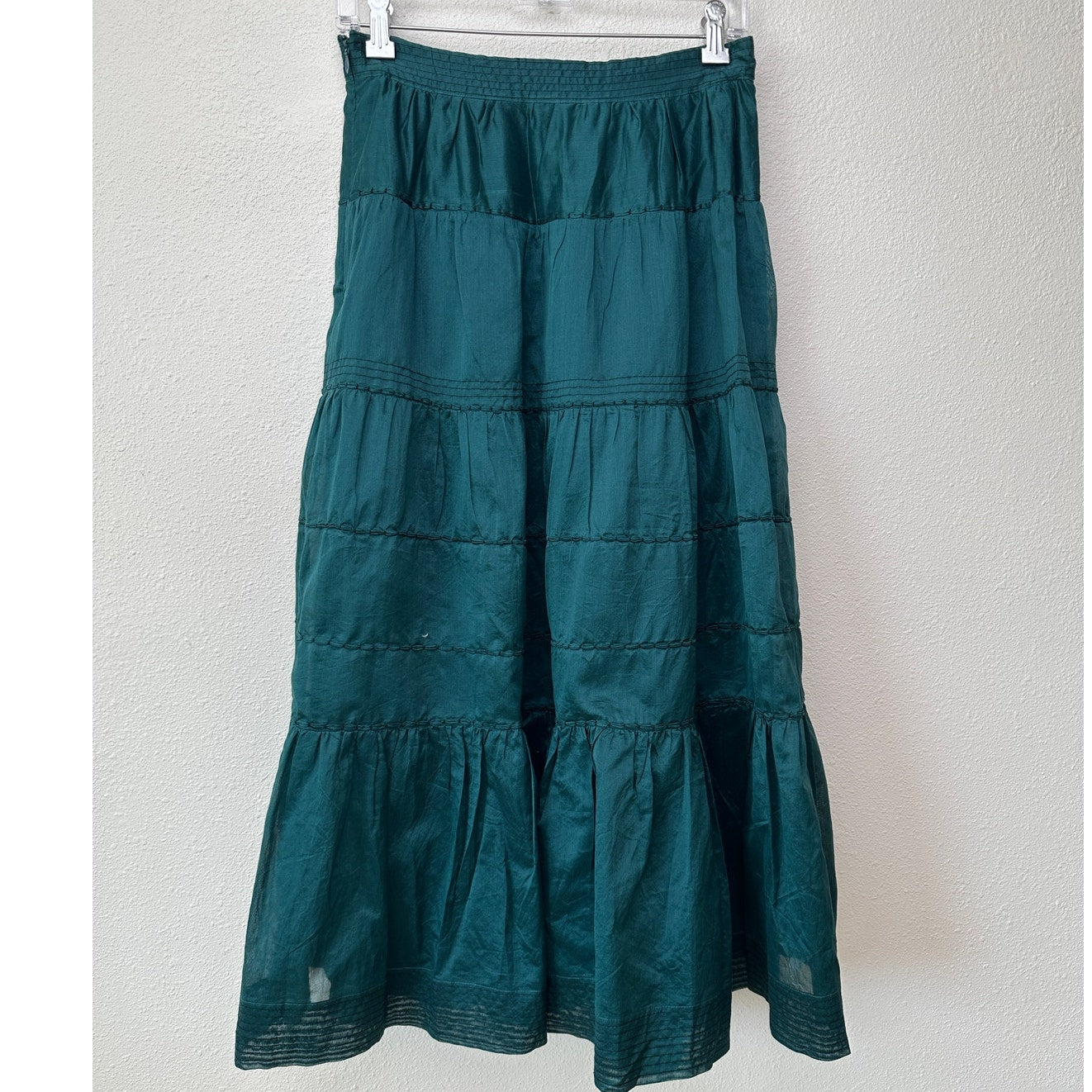 Ulla Johnson emerald green tiered prairie skirt women’s 6 silk-cotton lined