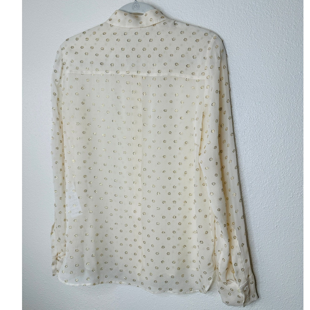 Stella McCartney Sheer Cream Gold Metallic Polka Dot Button Sheer Blouse 44 / L