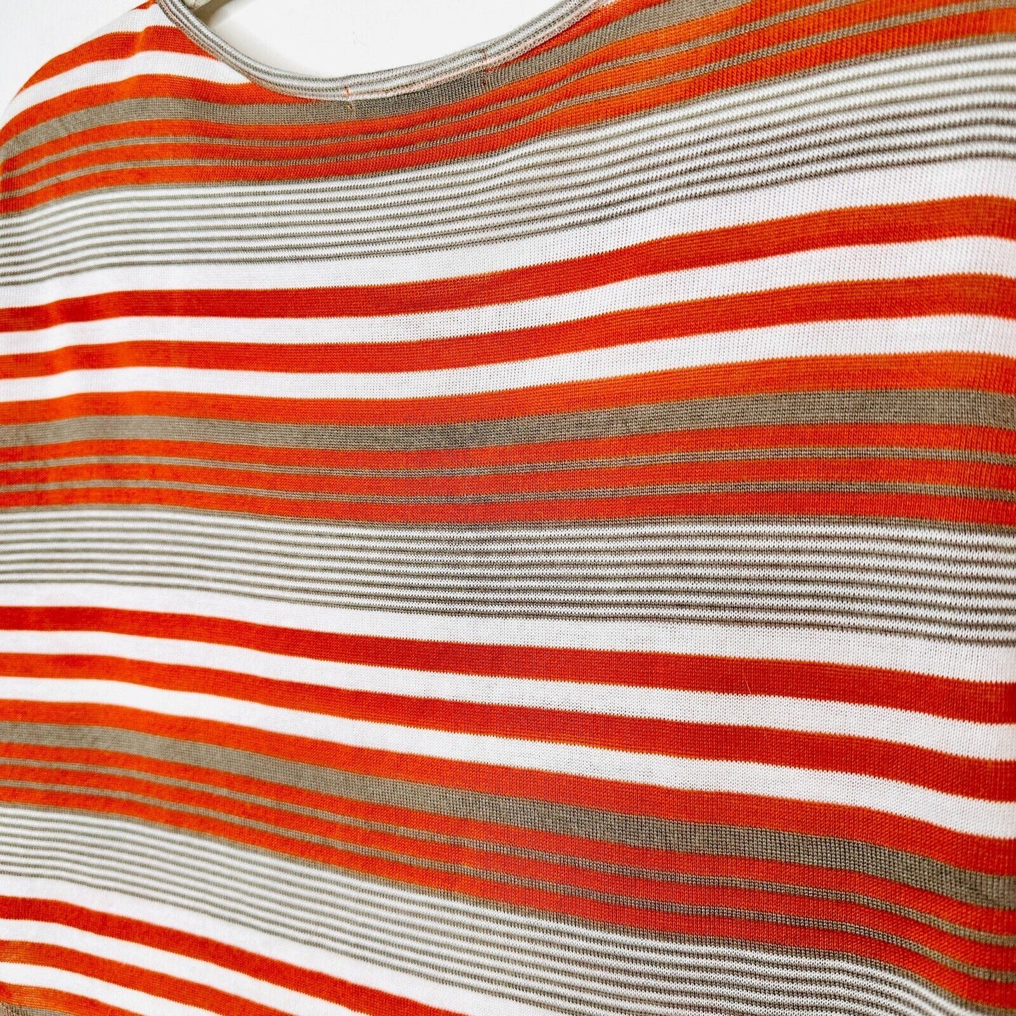 Papaya Casual White Orange Tan Striped Short Sleeve Crop Scoop Neck Tee Medium